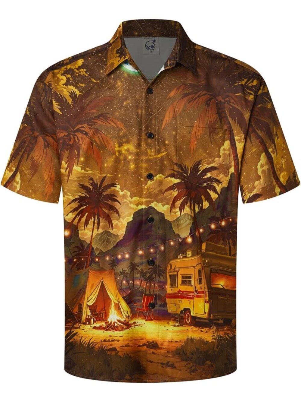 Men's Coconut Tree Brown Hawaiian Short Sleeve Coconut Printed Button Down Shirt